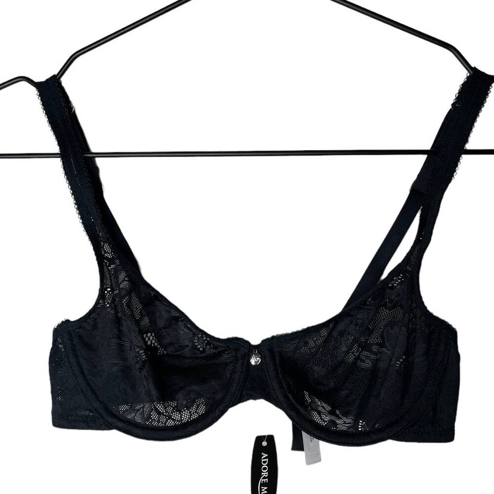 NWT Adore Me Black Sheer‎ Lace Bra 32B
